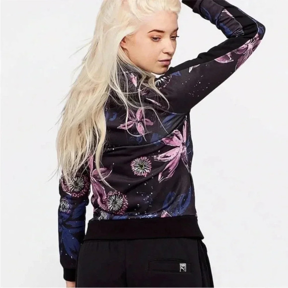 Puma Archive T7 Track Zip Up Track Jacket Black Purple Floral Sporty Women Sz XS - Picture 3 of 11